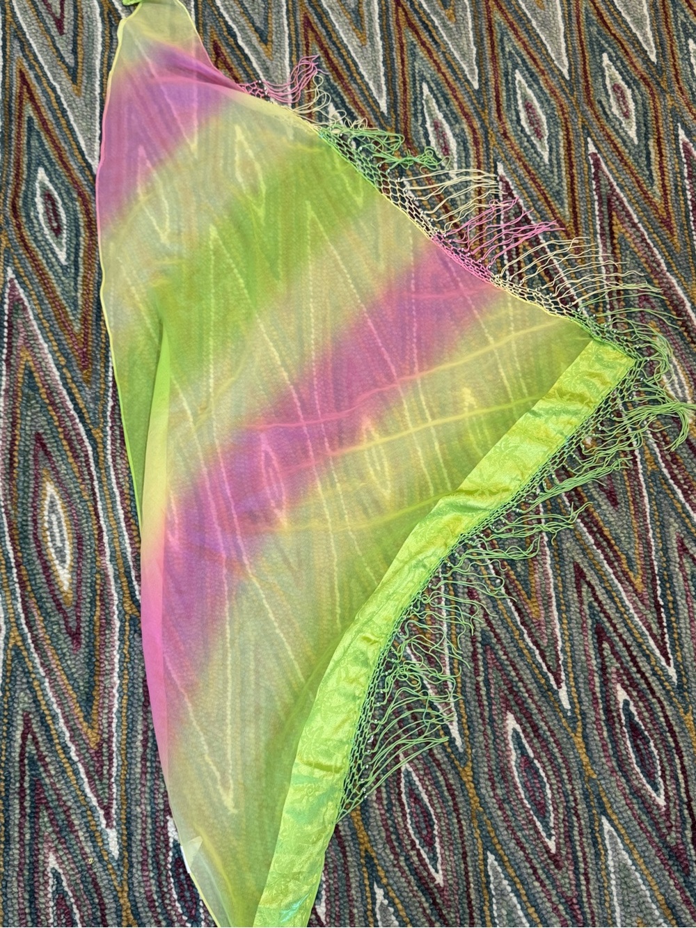 πβπ©π Sheer Tie-Dye Triangle Scarf inβ Lime Green & Pink ππβπ© - Picture 4 of 4